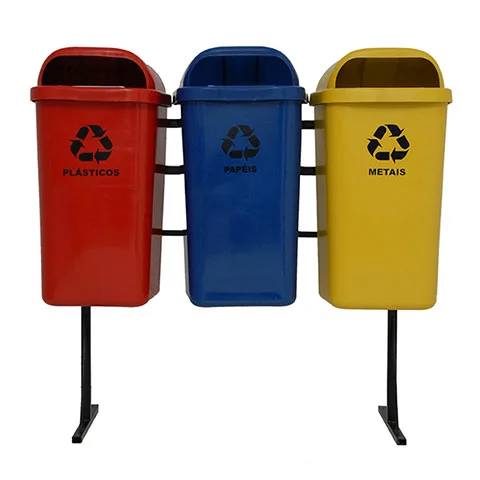 Suporte com 3 Lixeiras Papeleira coleta seletiva 50Lts – Lar Plástico