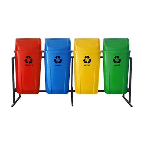 Suporte com 4 Lixeiras Coleta Seletiva 60Lts – Lar Plástico