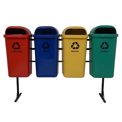 Suporte com 4 Lixeiras Papeleira coleta seletiva 50Lts – Lar Plástico