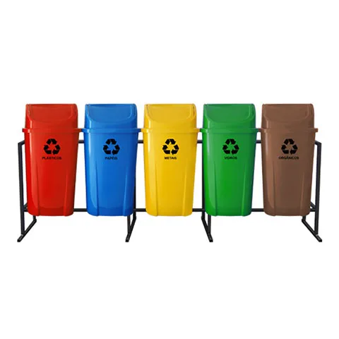 Suporte com 5 Lixeiras Coleta Seletiva 60Lts – Lar Plástico