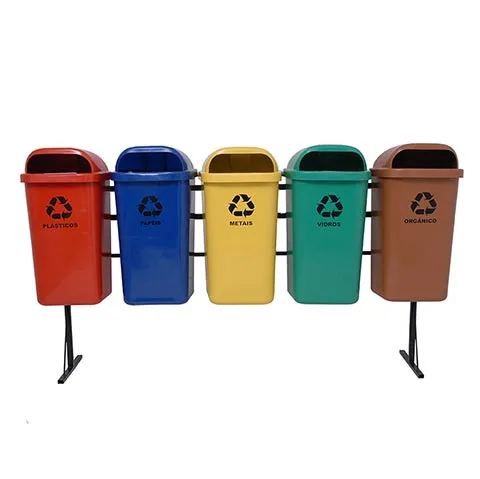 Suporte com 5 Lixeiras Papeleira coleta seletiva 50Lts – Lar Plástico