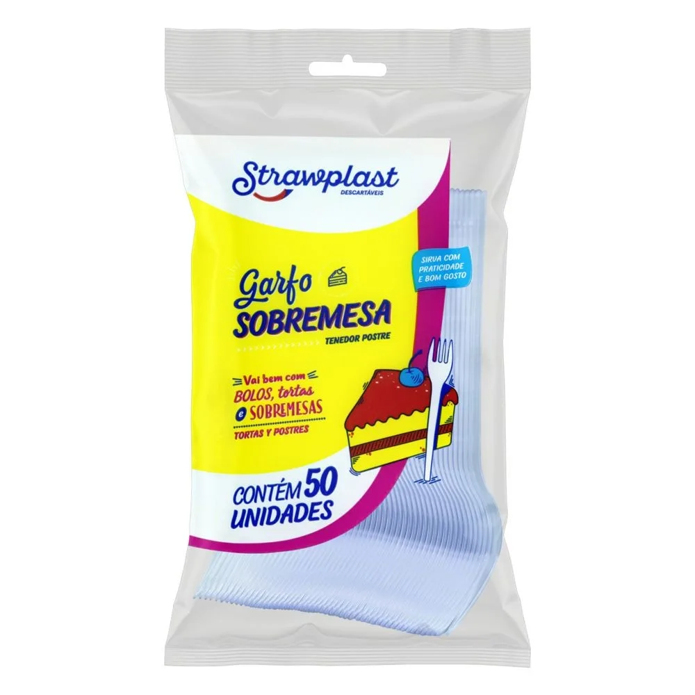 Garfo Descartável Sobremesa 50 Unidades – Strawplast